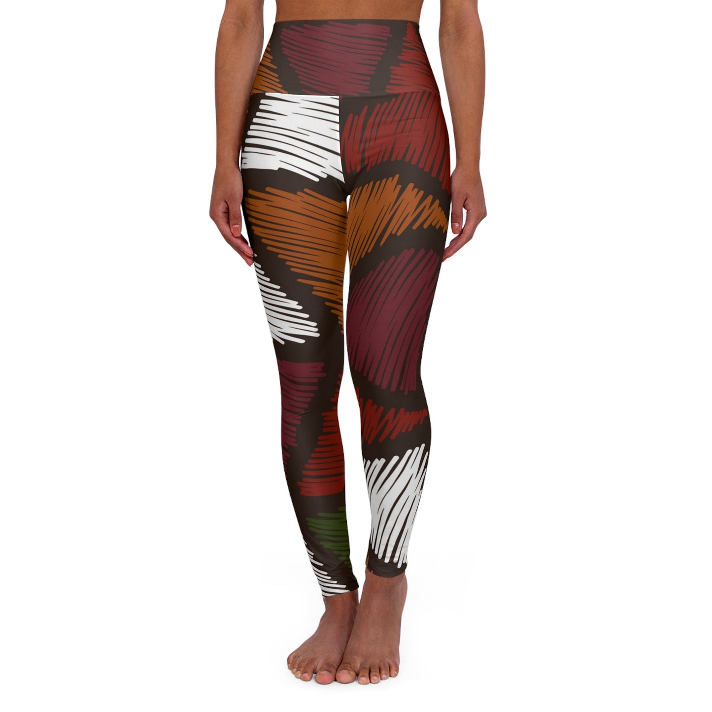 Womens High-waist Fitness Legging Yoga Pants - Red Green Geometric