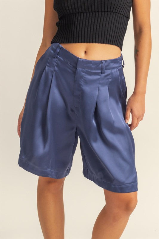 HYFVE High-Waist Pleated Satin Women's Shorts