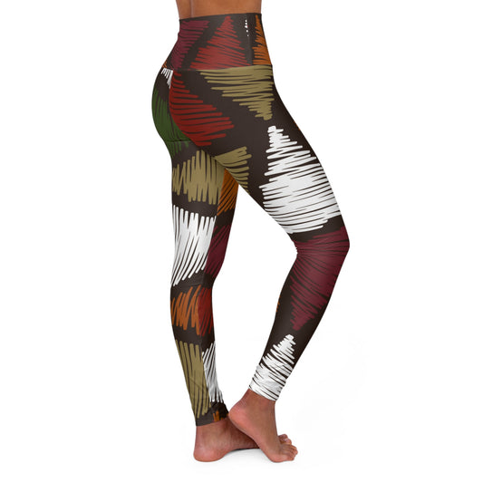 Womens High-waist Fitness Legging Yoga Pants - Red Green Geometric