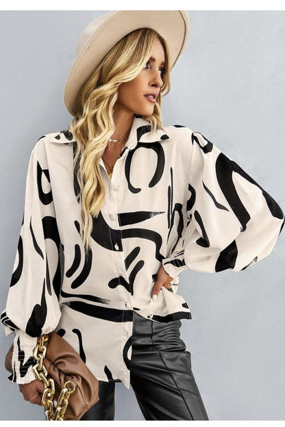 Printed button down top