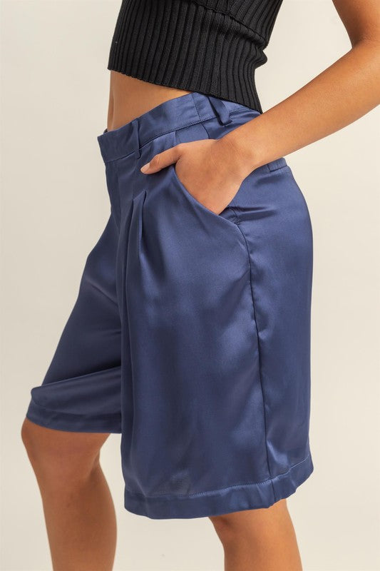 HYFVE High-Waist Pleated Satin Women's Shorts