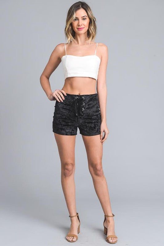 Stretch Solid Veltvet with tie front Women's Shorts