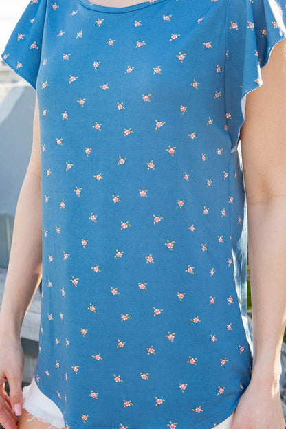 Ditsy Floral Flutter Sleeve Jersey Top