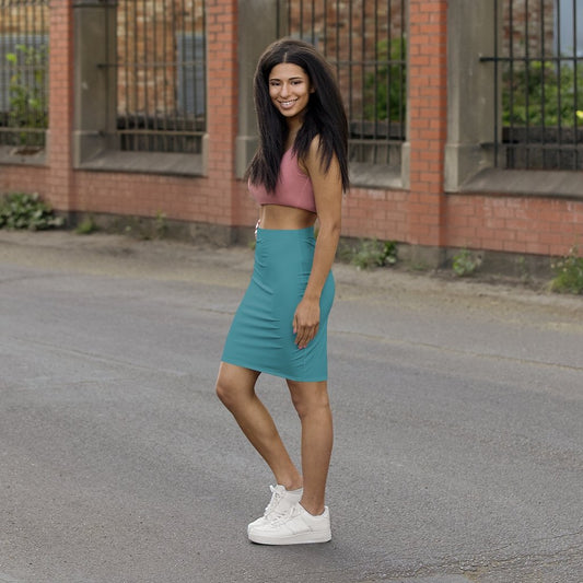 Womens Pencil Skirt - Aqua Green Stretch Mini