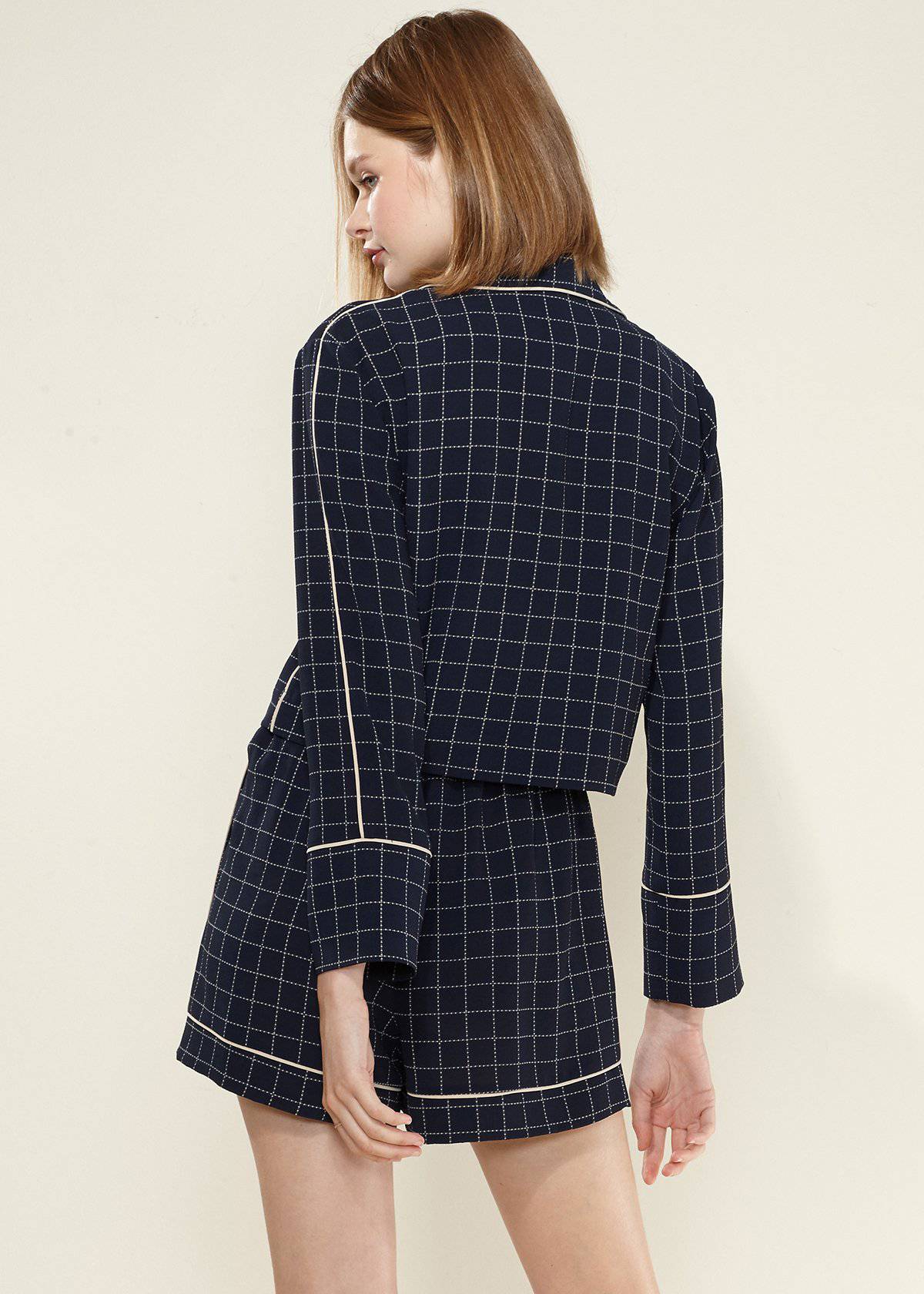 Women's Grid Print Blouse in Navy Plaid