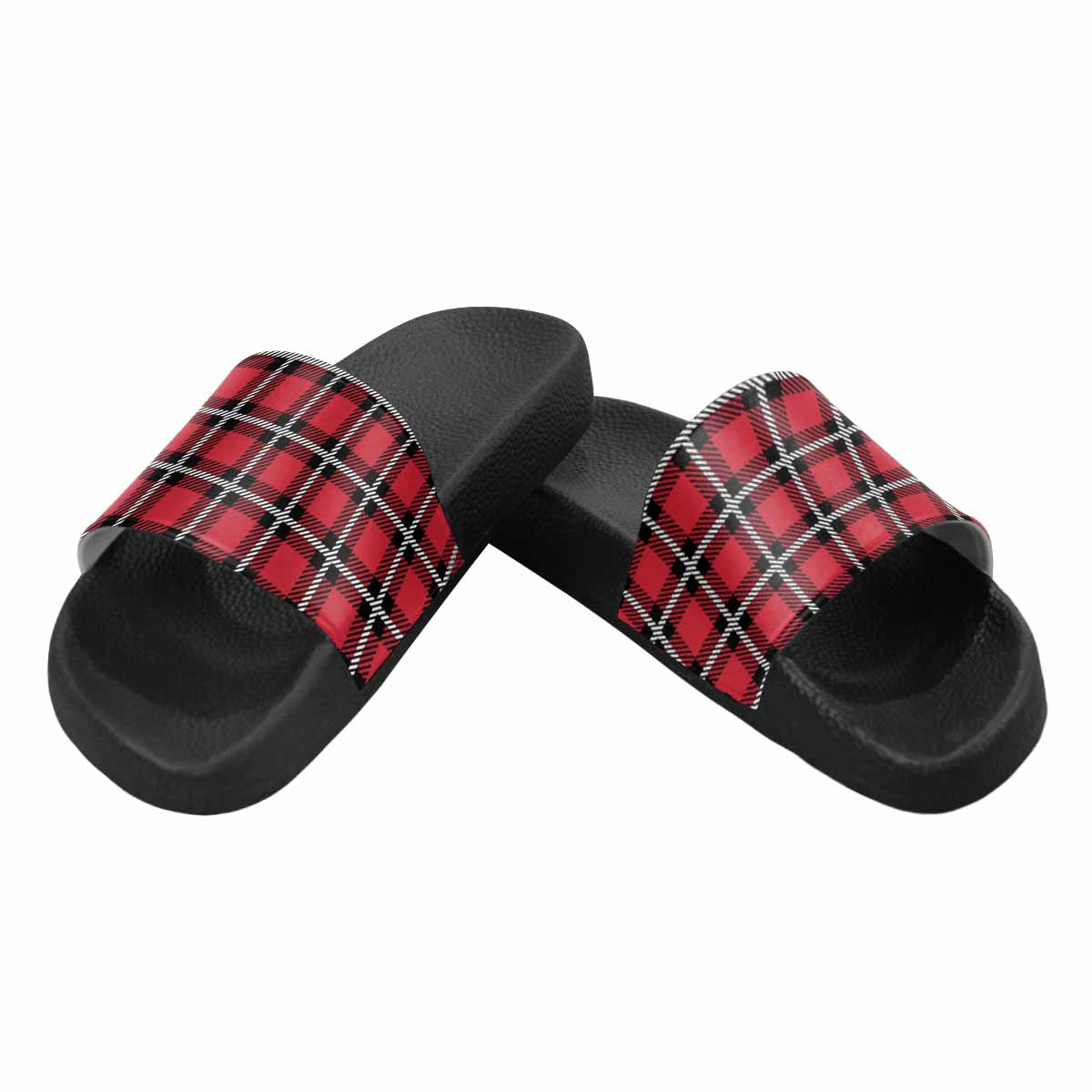 Mens Slide Sandals - Buffalo Plaid Red