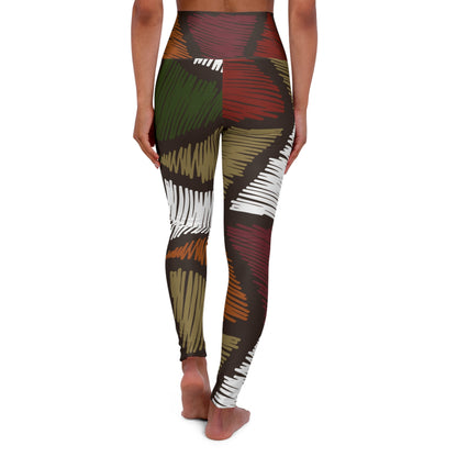 Womens High-waist Fitness Legging Yoga Pants - Red Green Geometric