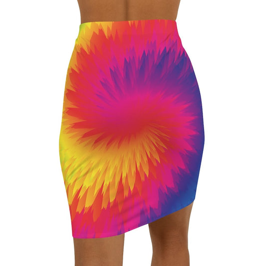 Womens Pencil Skirt - Tie Dye Rainbow Stretch Mini
