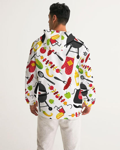 Mens Lightweight Windbreaker Jacket with Hood and Zipper Closure - Bbq