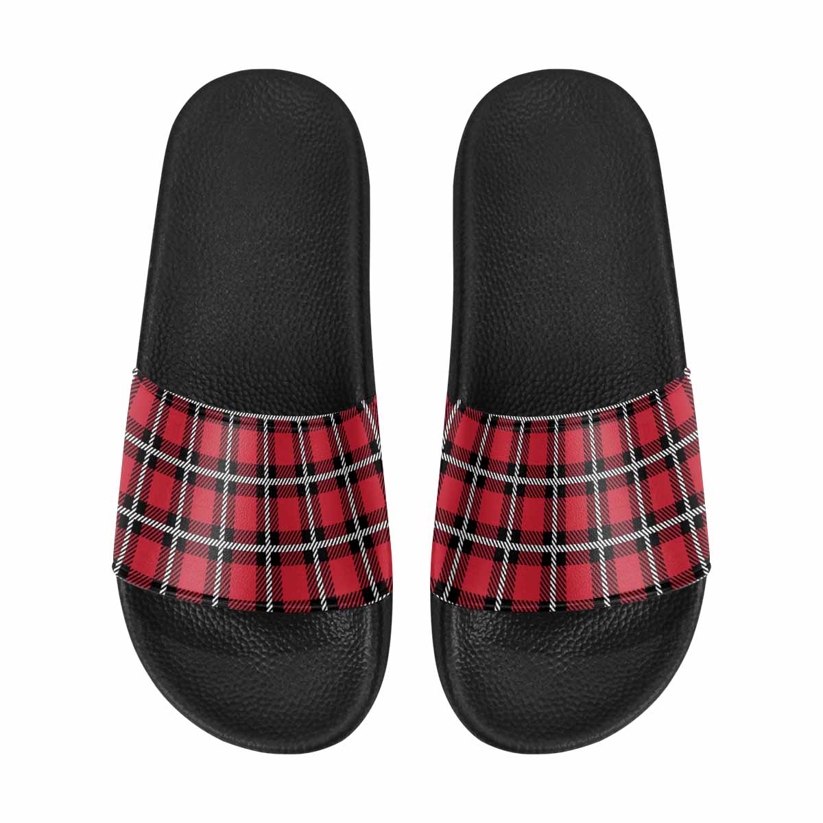 Mens Slide Sandals - Buffalo Plaid Red