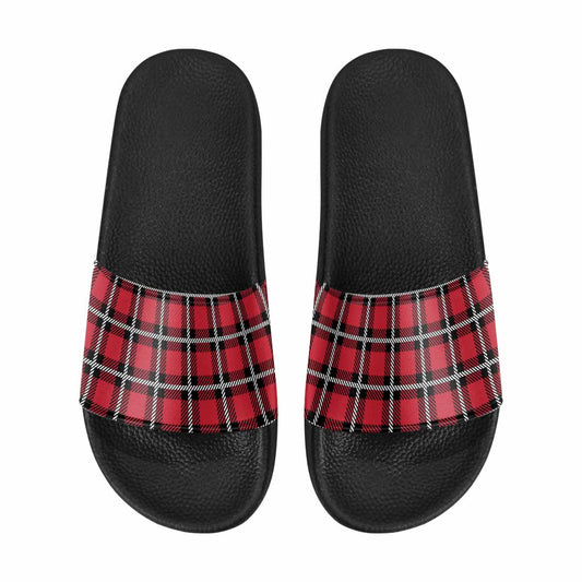 Mens Slide Sandals - Buffalo Plaid Red