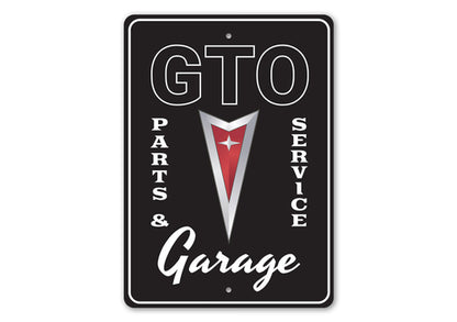 GTO Parts & Service Metal Sign | Classic Pontiac Garage Wall Art for