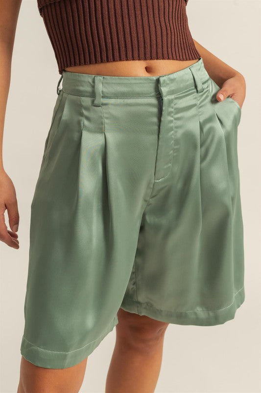 HYFVE High-Waist Pleated Satin Women's Shorts