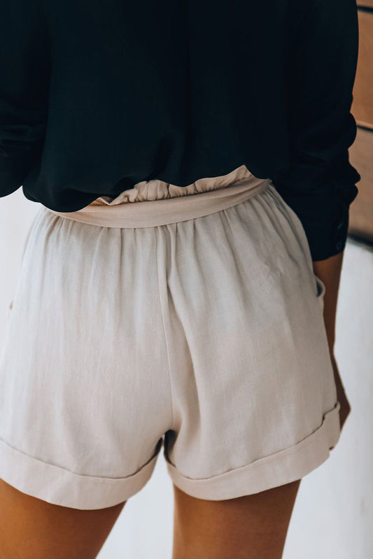 Cotton Pocketed Paper Bag Waist Women's Shorts