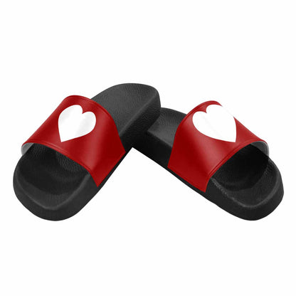 Womens Slide Sandals - Red and White Heart