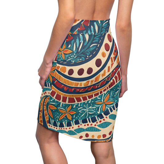 Womens Pencil Skirt - Tropical Floral Pattern 6137