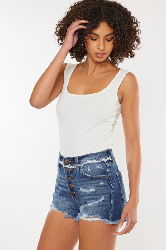 Kancan Distressed Button Fly Denim Women's Shorts