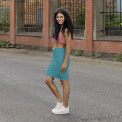 Womens Pencil Skirt - Aqua Green Stretch Mini