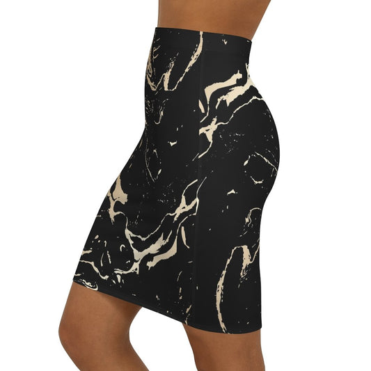 Womens Skirt - Black and Beige Marble Style Skirt