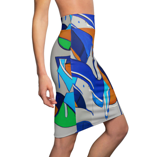 High Waist Womens Pencil Skirt - Contour Stretch, Abstract Graffiti