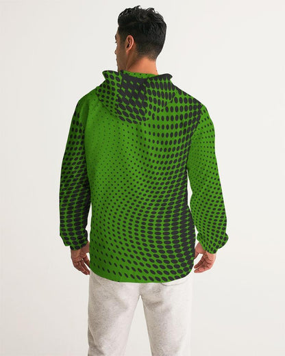 Mens Hooded Windbreaker - Green Polka Dot Water Resistant Jacket