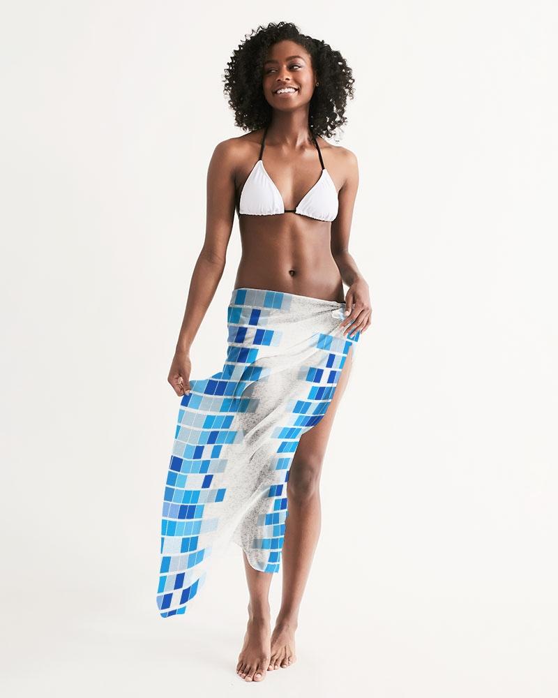 Sheer Mosaic Squares Blue and White Swimsuit Cover Up