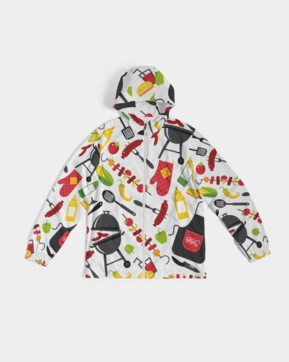 Mens Lightweight Windbreaker Jacket with Hood and Zipper Closure - Bbq