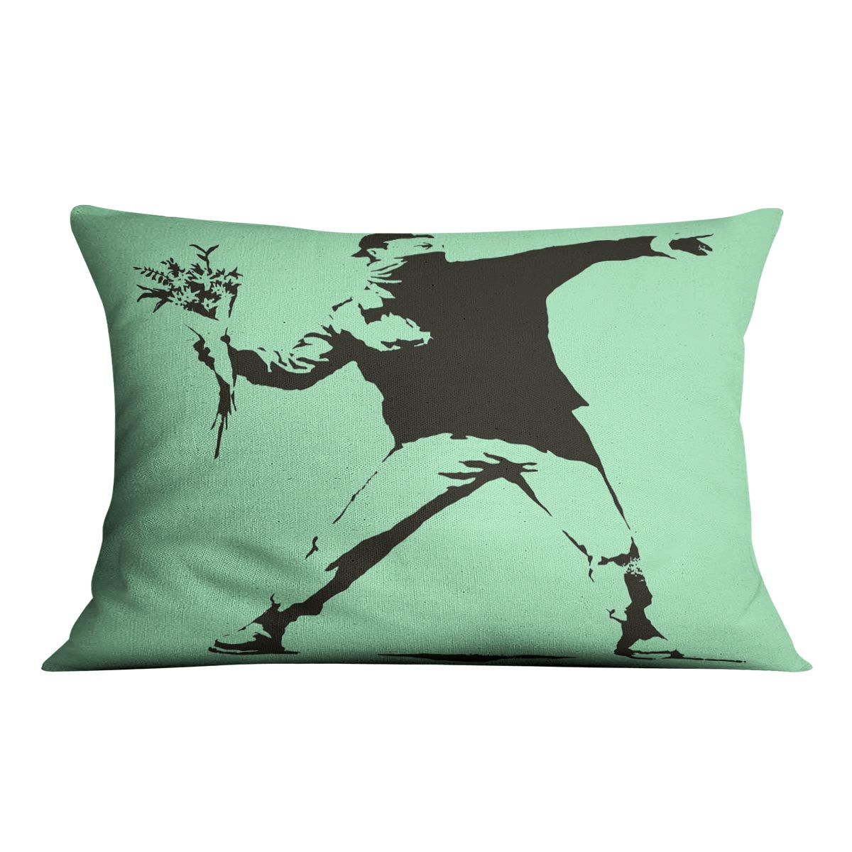 Banksy Flower Thrower Green Cushion