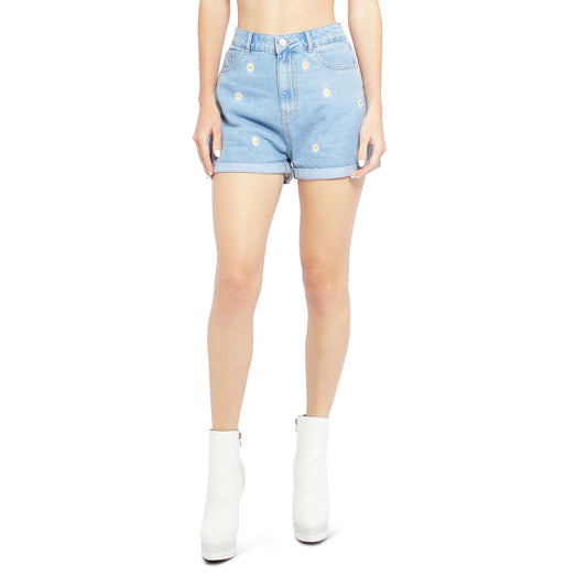 Casual Floral Embroidery Denim Women's Shorts
