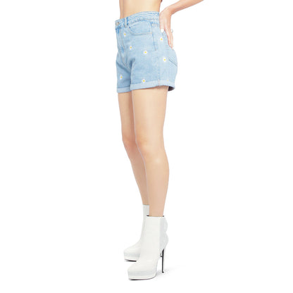 Casual Floral Embroidery Denim Women's Shorts