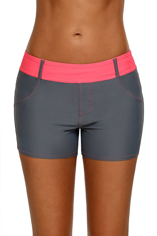 Coral Waistband Faux Denim Sports Women's Shorts Swim Bottoms