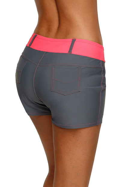 Coral Waistband Faux Denim Sports Women's Shorts Swim Bottoms