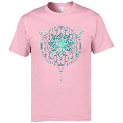 Geometric Mandala Lotus Flower Classic Tshirt Mens Summer Tops Tees