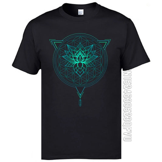 Geometric Mandala Lotus Flower Classic Tshirt Mens Summer Tops Tees