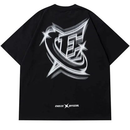 Men Streetwear Tshirt Letter Star Aesthetic Graphic T-Shirt Oversized