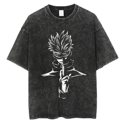 Anime Washed Tshirt Harajuku Summer 100% Cotton Short Sleeve Oversize