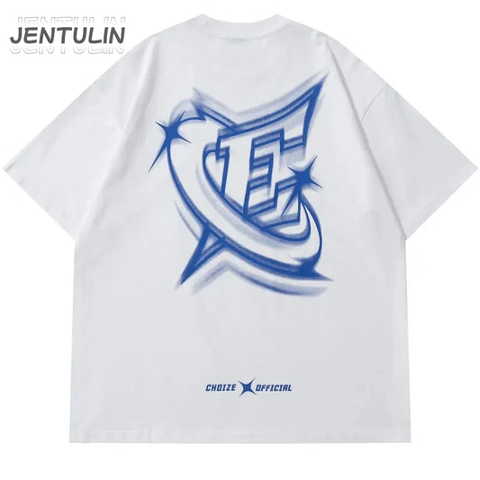 Men Streetwear Tshirt Letter Star Aesthetic Graphic T-Shirt Oversized