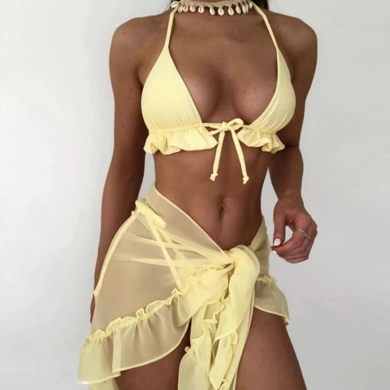 Saffie girl Halter Bandage three piece swimsuit