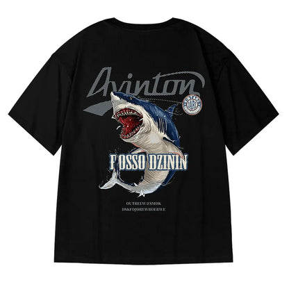 M-8XL Men Tshirt Oversized Fashion Cartoon Shark Attack Print Shirt