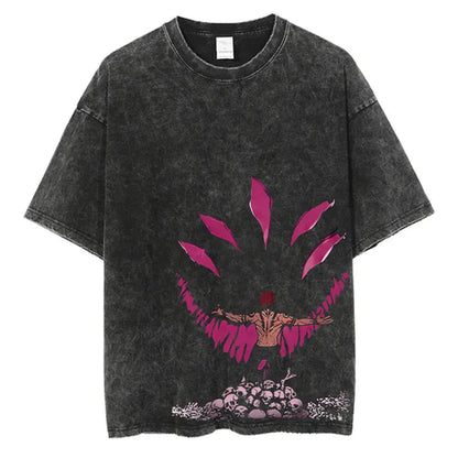 Anime Washed Tshirt Harajuku Summer 100% Cotton Short Sleeve Oversize