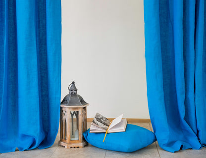 Sky Blue linen curtain with tabs