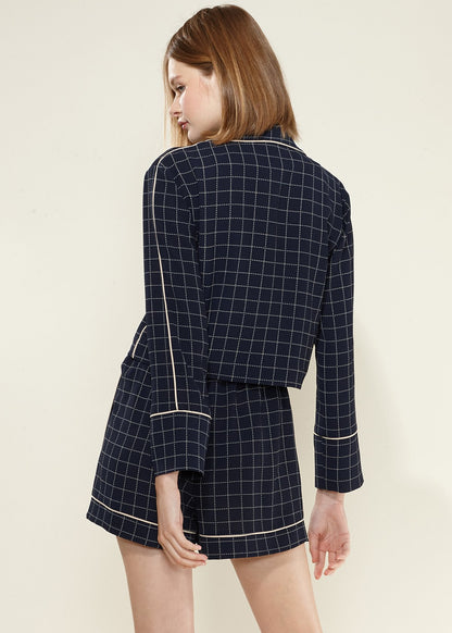 Women's Grid Print Blouse in Navy Plaid