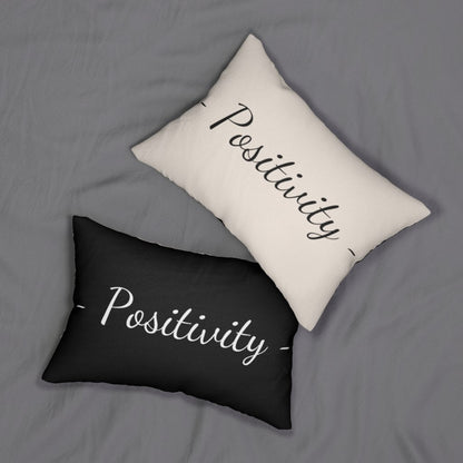 Decorative Lumbar Throw Pillow - Beige and Black Positivity Word Art
