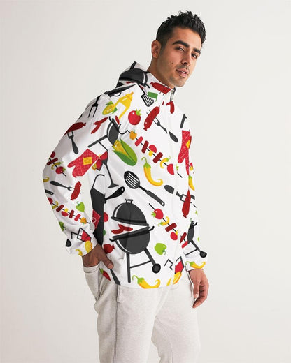 Mens Lightweight Windbreaker Jacket with Hood and Zipper Closure - Bbq
