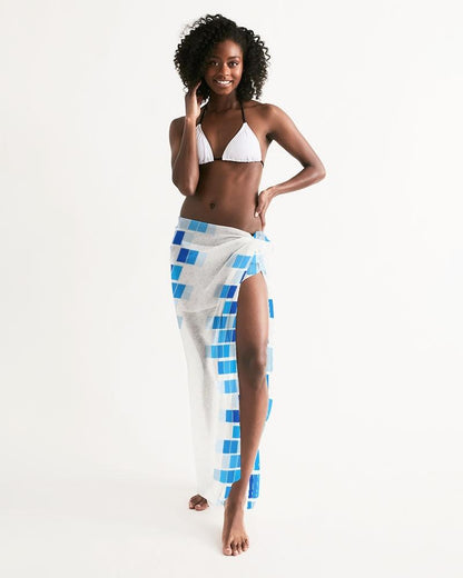 Sheer Mosaic Squares Blue and White Swimsuit Cover Up