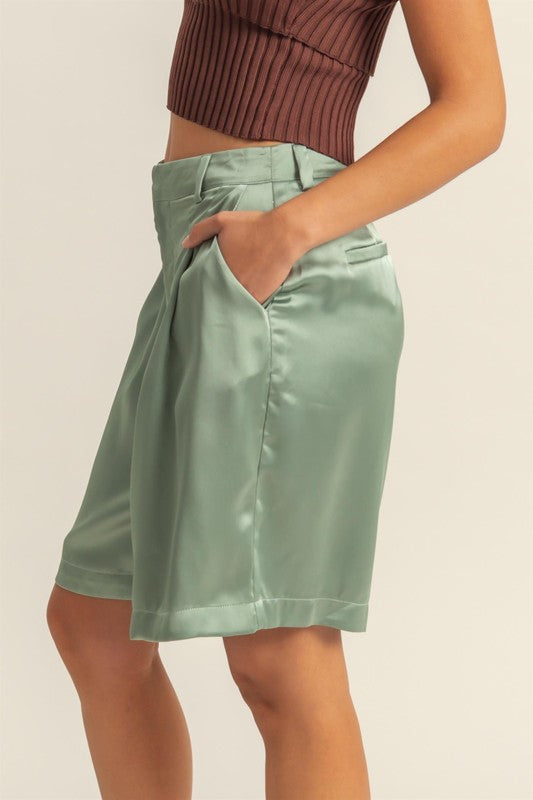 HYFVE High-Waist Pleated Satin Women's Shorts