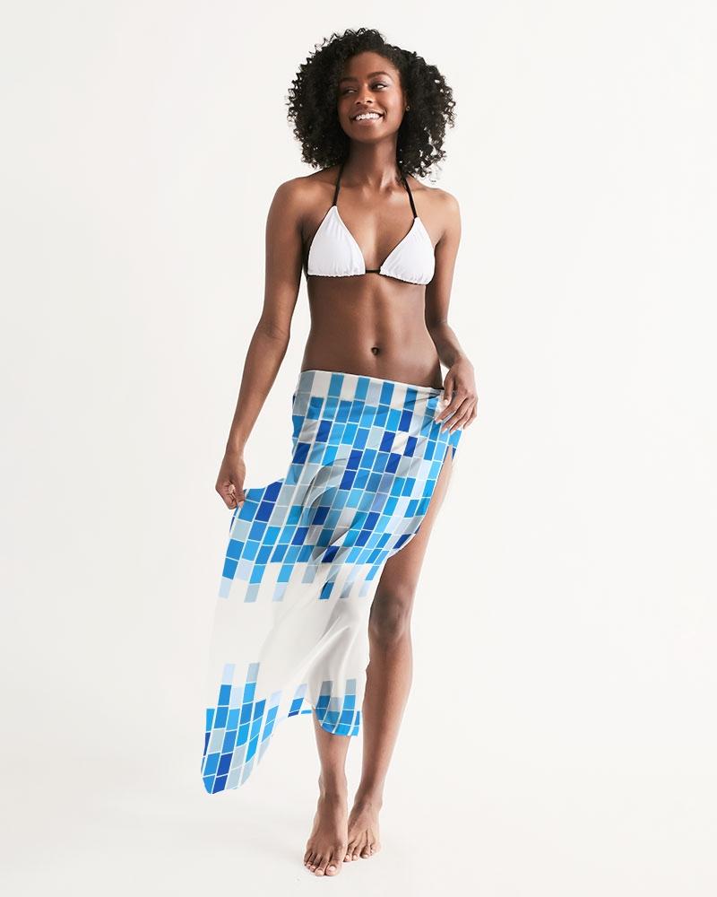 Sheer Mosaic Square White and Blue Swimsuit Cover Up