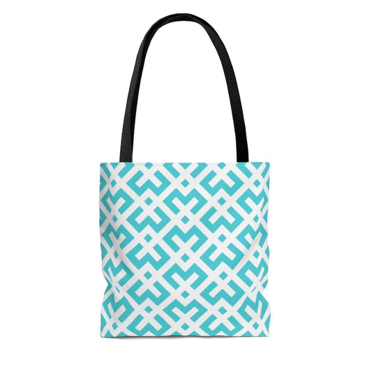 Large Tote Bag - Green and White Geometric Style Shoulder Bag