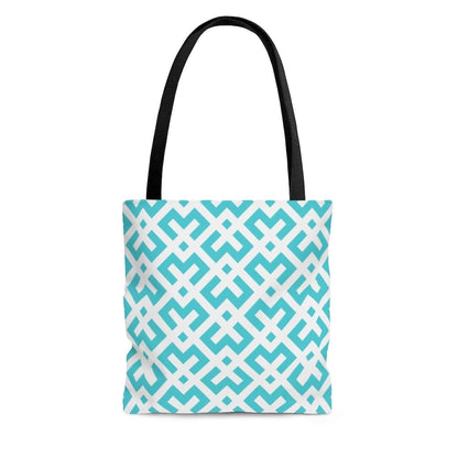 Large Tote Bag - Green and White Geometric Style Shoulder Bag