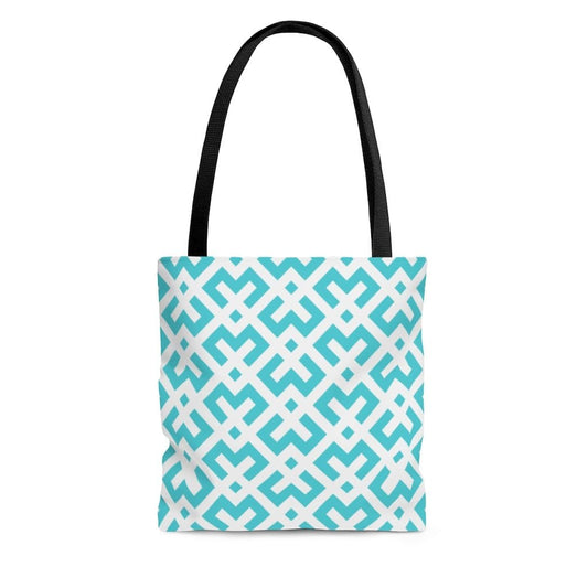 Large Tote Bag - Green and White Geometric Style Shoulder Bag